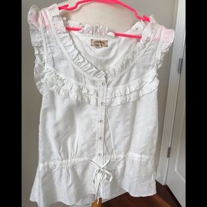 Cap-sleeve ruffle tie waist top